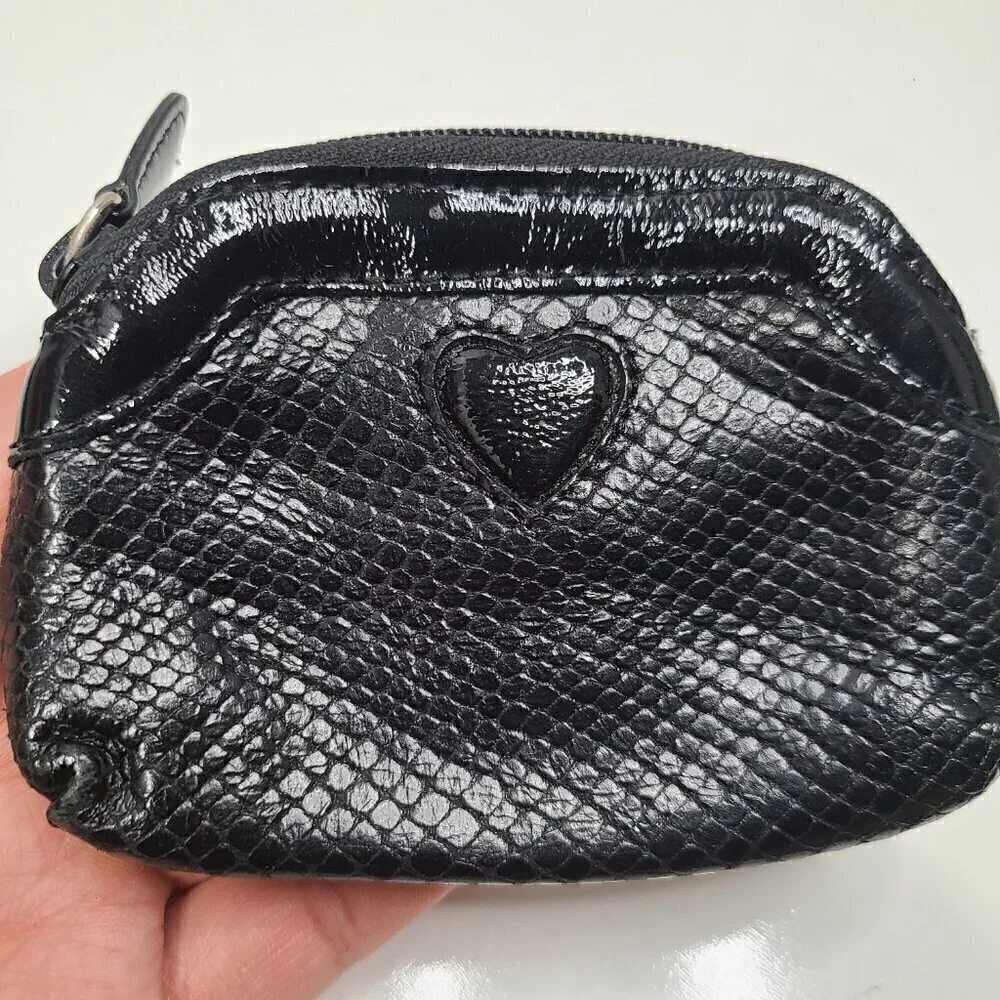 Brighton Snakeskin Purse Small Pouch Heart Genuine Black Leather